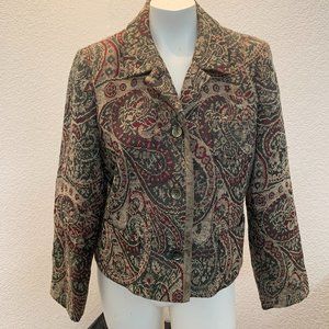 Harve Benard vintage tapestry jacket size 14P green red tan very good condition